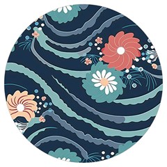 Waves Flowers Pattern Water Floral Minimalist Round Trivet by Pakemis