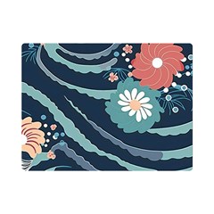 Waves Flowers Pattern Water Floral Minimalist One Side Premium Plush Fleece Blanket (mini) by Pakemis