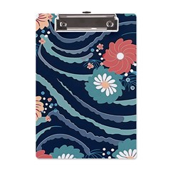 Waves Flowers Pattern Water Floral Minimalist A5 Acrylic Clipboard by Pakemis