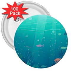 Ai Generated Ocean Sea Fish Aquatic Water Nature 3 3  Buttons (100 Pack)  by Pakemis