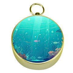 Ai Generated Ocean Sea Fish Aquatic Water Nature 3 Gold Compasses by Pakemis