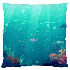 Ai Generated Ocean Sea Fish Aquatic Water Nature 3 Large Premium Plush Fleece Cushion Case (two Sides) by Pakemis