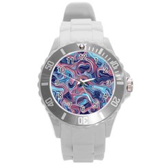 Fluid Art Pattern Round Plastic Sport Watch (l) by GardenOfOphir