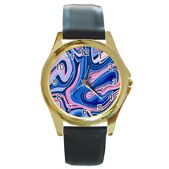 Abstract Liquid Art Pattern Round Gold Metal Watch by GardenOfOphir