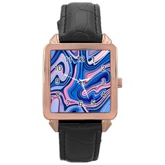 Abstract Liquid Art Pattern Rose Gold Leather Watch  by GardenOfOphir