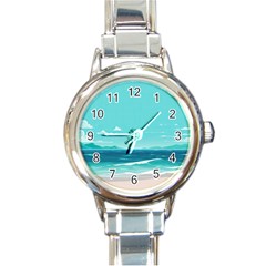 Ai Generated Ocean Waves Sea Water Anime Round Italian Charm Watch by Pakemis