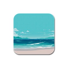 Ai Generated Ocean Waves Sea Water Anime Rubber Square Coaster (4 Pack) by Pakemis