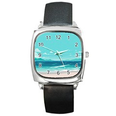 Ai Generated Ocean Waves Sea Water Anime Square Metal Watch