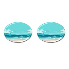 Ai Generated Ocean Waves Sea Water Anime Cufflinks (oval) by Pakemis