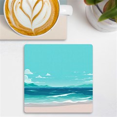 Ai Generated Ocean Waves Sea Water Anime Uv Print Square Tile Coaster  by Pakemis