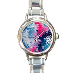 Fluid Art Pattern Round Italian Charm Watch by GardenOfOphir