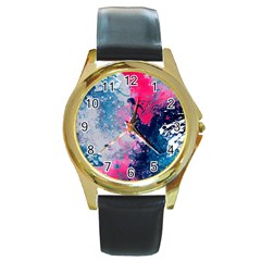 Fluid Art Pattern Round Gold Metal Watch by GardenOfOphir