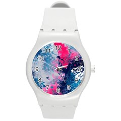 Fluid Art Pattern Round Plastic Sport Watch (m) by GardenOfOphir