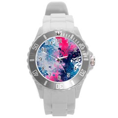 Fluid Art Pattern Round Plastic Sport Watch (l) by GardenOfOphir