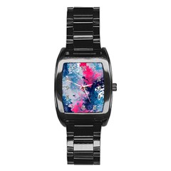 Fluid Art Pattern Stainless Steel Barrel Watch by GardenOfOphir