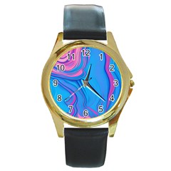 Liquid Background Pattern Round Gold Metal Watch by GardenOfOphir