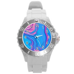 Liquid Background Pattern Round Plastic Sport Watch (l) by GardenOfOphir