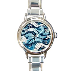 Pattern Ocean Waves Arctic Ocean Blue Nature Sea Round Italian Charm Watch by Pakemis