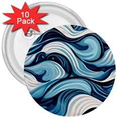 Pattern Ocean Waves Arctic Ocean Blue Nature Sea 3  Buttons (10 Pack)  by Pakemis