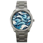 Pattern Ocean Waves Arctic Ocean Blue Nature Sea Sport Metal Watch Front