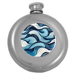 Pattern Ocean Waves Arctic Ocean Blue Nature Sea Round Hip Flask (5 Oz) by Pakemis