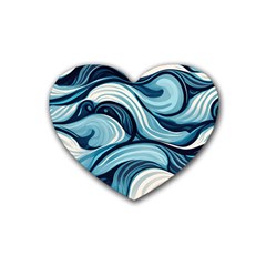 Pattern Ocean Waves Arctic Ocean Blue Nature Sea Rubber Heart Coaster (4 Pack) by Pakemis