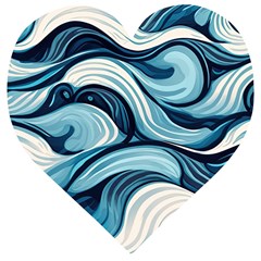 Pattern Ocean Waves Arctic Ocean Blue Nature Sea Wooden Puzzle Heart by Pakemis