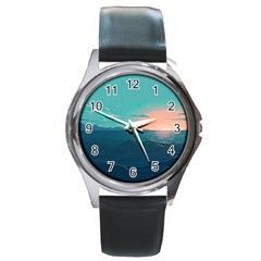 Ai Generated Ocean Sea Water Anime Nautical Round Metal Watch by Pakemis