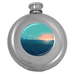 Ai Generated Ocean Sea Water Anime Nautical Round Hip Flask (5 Oz) by Pakemis