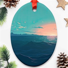 Ai Generated Ocean Sea Water Anime Nautical Oval Ornament (two Sides)