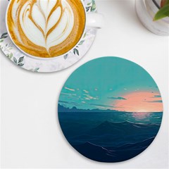 Ai Generated Ocean Sea Water Anime Nautical Uv Print Round Tile Coaster by Pakemis