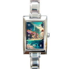 Tropical Island Fantasy Landscape Palm Trees Ocean Rectangle Italian Charm Watch by Pakemis