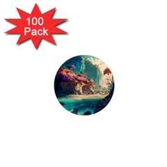 Tropical Island Fantasy Landscape Palm Trees Ocean 1  Mini Magnets (100 Pack)  by Pakemis