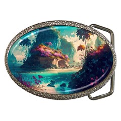 Tropical Island Fantasy Landscape Palm Trees Ocean Belt Buckles by Pakemis