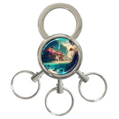 Tropical Island Fantasy Landscape Palm Trees Ocean 3-ring Key Chain by Pakemis