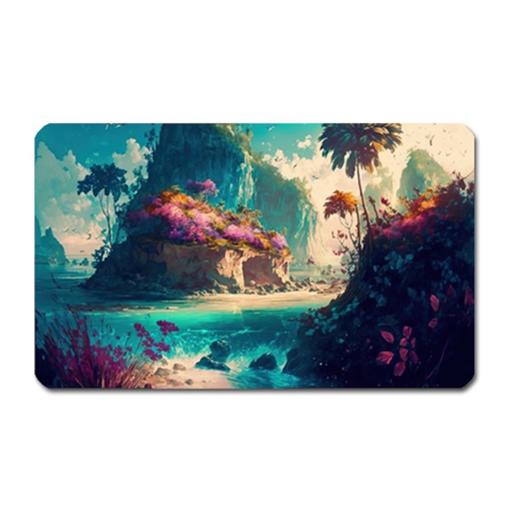 Tropical Island Fantasy Landscape Palm Trees Ocean Magnet (Rectangular)