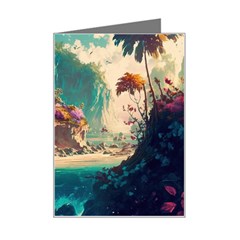 Tropical Island Fantasy Landscape Palm Trees Ocean Mini Greeting Card by Pakemis