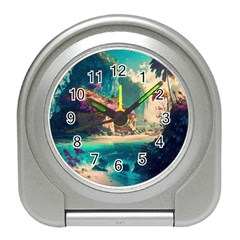 Tropical Island Fantasy Landscape Palm Trees Ocean Travel Alarm Clock by Pakemis