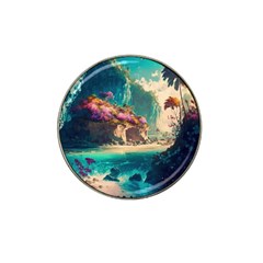 Tropical Island Fantasy Landscape Palm Trees Ocean Hat Clip Ball Marker by Pakemis