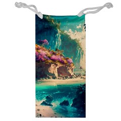 Tropical Island Fantasy Landscape Palm Trees Ocean Jewelry Bag by Pakemis