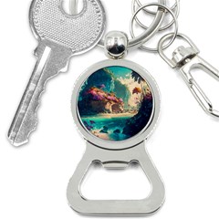 Tropical Island Fantasy Landscape Palm Trees Ocean Bottle Opener Key Chain by Pakemis