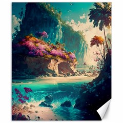 Tropical Island Fantasy Landscape Palm Trees Ocean Canvas 8  X 10  by Pakemis