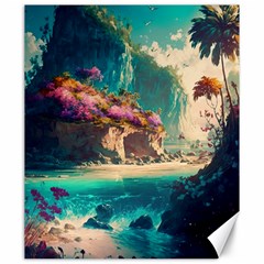 Tropical Island Fantasy Landscape Palm Trees Ocean Canvas 20  X 24  by Pakemis