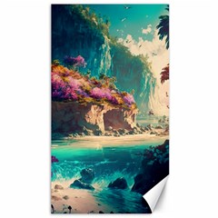 Tropical Island Fantasy Landscape Palm Trees Ocean Canvas 40  X 72  by Pakemis