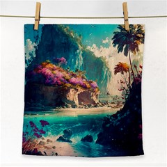 Tropical Island Fantasy Landscape Palm Trees Ocean Face Towel by Pakemis