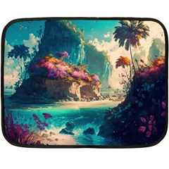 Tropical Island Fantasy Landscape Palm Trees Ocean One Side Fleece Blanket (mini) by Pakemis