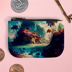 Tropical Island Fantasy Landscape Palm Trees Ocean Mini Coin Purse by Pakemis