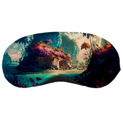 Tropical Island Fantasy Landscape Palm Trees Ocean Sleeping Mask by Pakemis