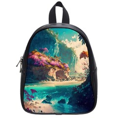 Tropical Island Fantasy Landscape Palm Trees Ocean School Bag (small) by Pakemis