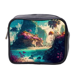 Tropical Island Fantasy Landscape Palm Trees Ocean Mini Toiletries Bag (two Sides) by Pakemis